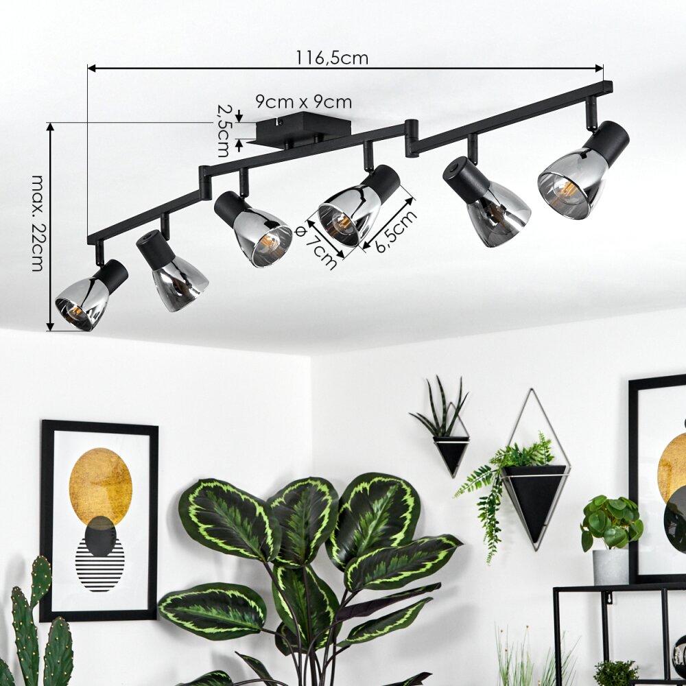 Murianette Plafondlamp Zwart, 6-lichts