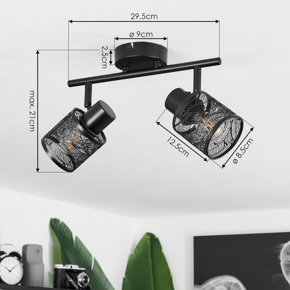 Roto Plafondlamp Zwart, 2-lichts