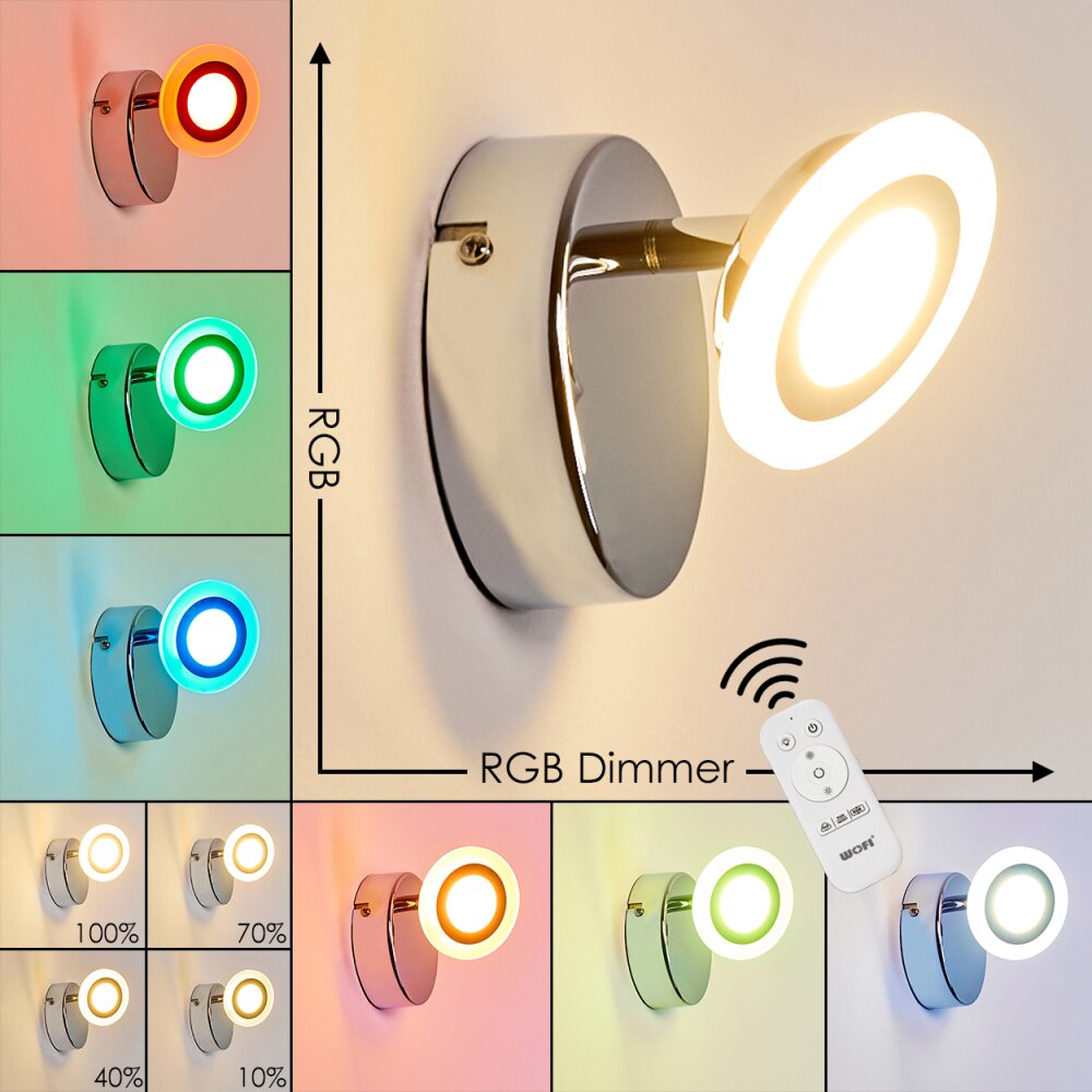 Lucy Muurlamp LED Chroom, 1-licht, Afstandsbediening, Kleurwisselaar main product photo
