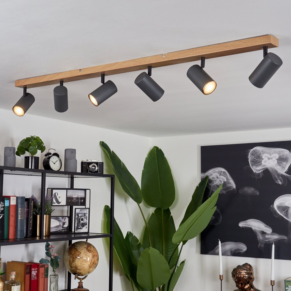 Javel Plafondlamp Bruin, Grijs, houtlook, 6-lichts