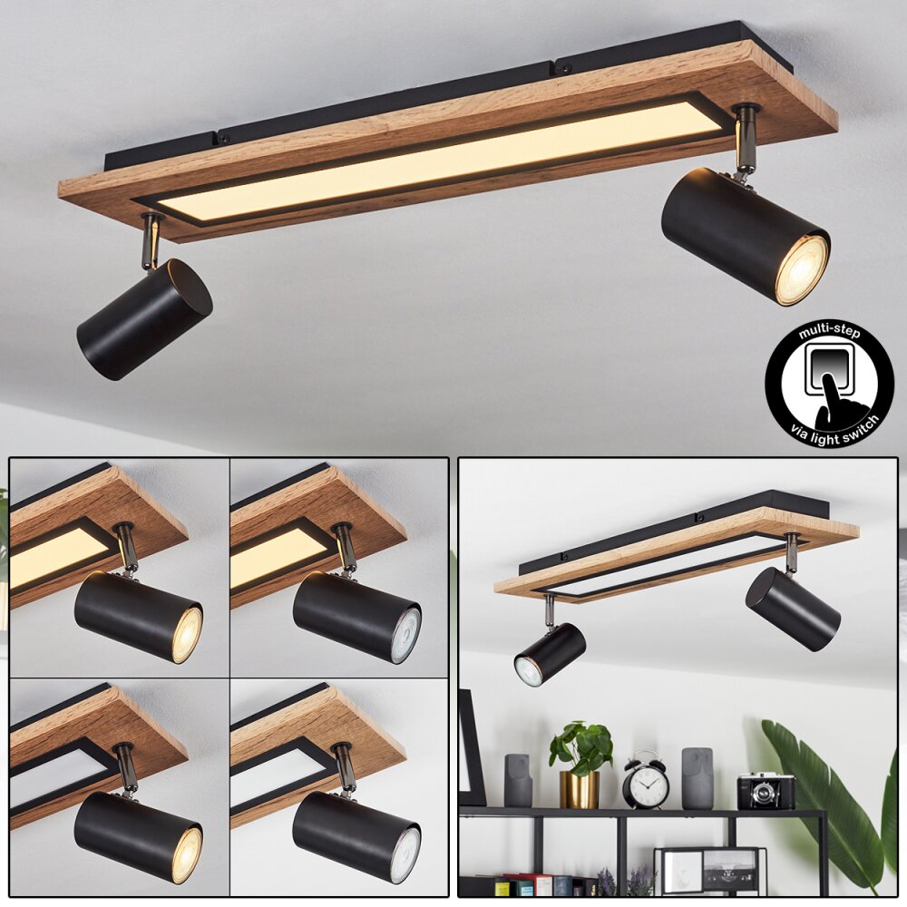 Sequeira Plafondlamp LED houtlook, Zwart, Wit, 3-lichts main product photo