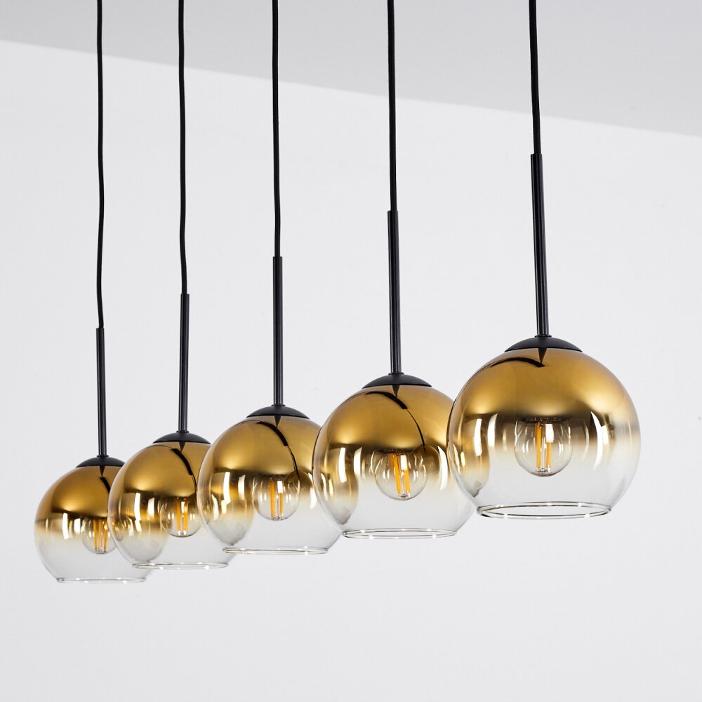Koyoto  Hanger Glas 15 cm Goud, Duidelijk, 5-lichts