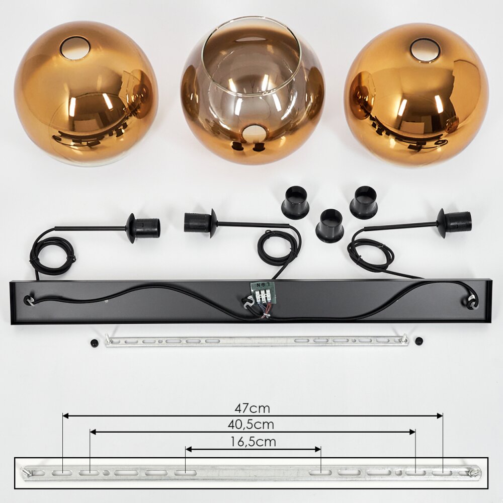 Koyoto  Hanger Glas 30 cm Goud, Duidelijk, 3-lichts