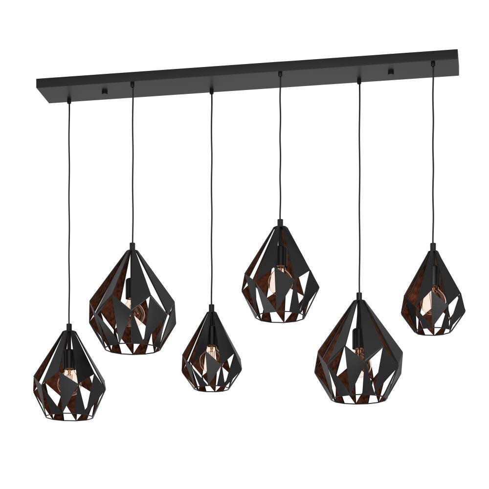 Eglo CARLTON Hanglamp Koperkleurig, Zwart, 6-lichts