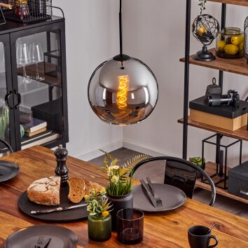 Koyoto Hanger Glas 25 cm Chroom, Rookkleurig, 1-licht Koyoto Hanger Glas 25 cm Chroom, Rookkleurig, 1-licht