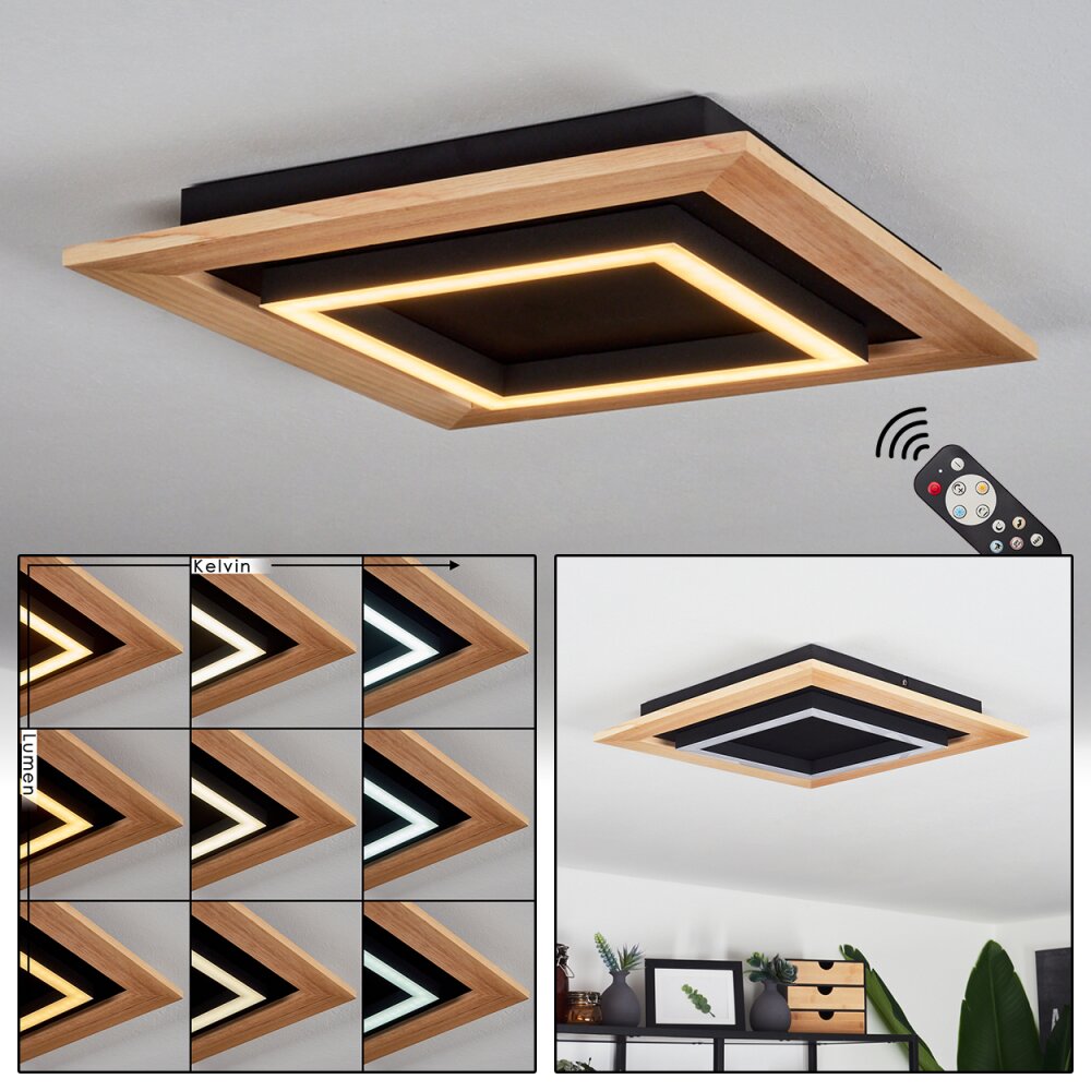 Tojeirinha Plafondlamp LED Hout licht, Zwart, 1-licht, Afstandsbediening main product photo