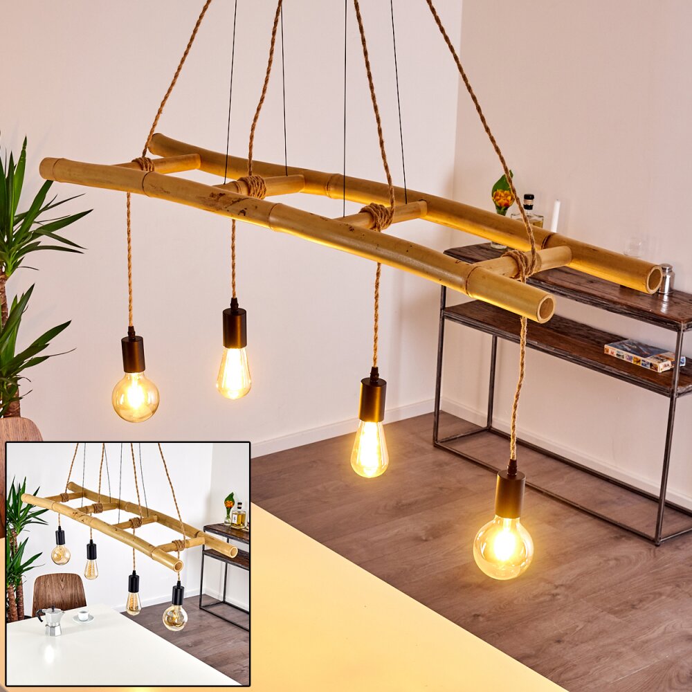 Canazei Hanglamp Bruin, Hout licht, Zwart, 4-lichts main product photo