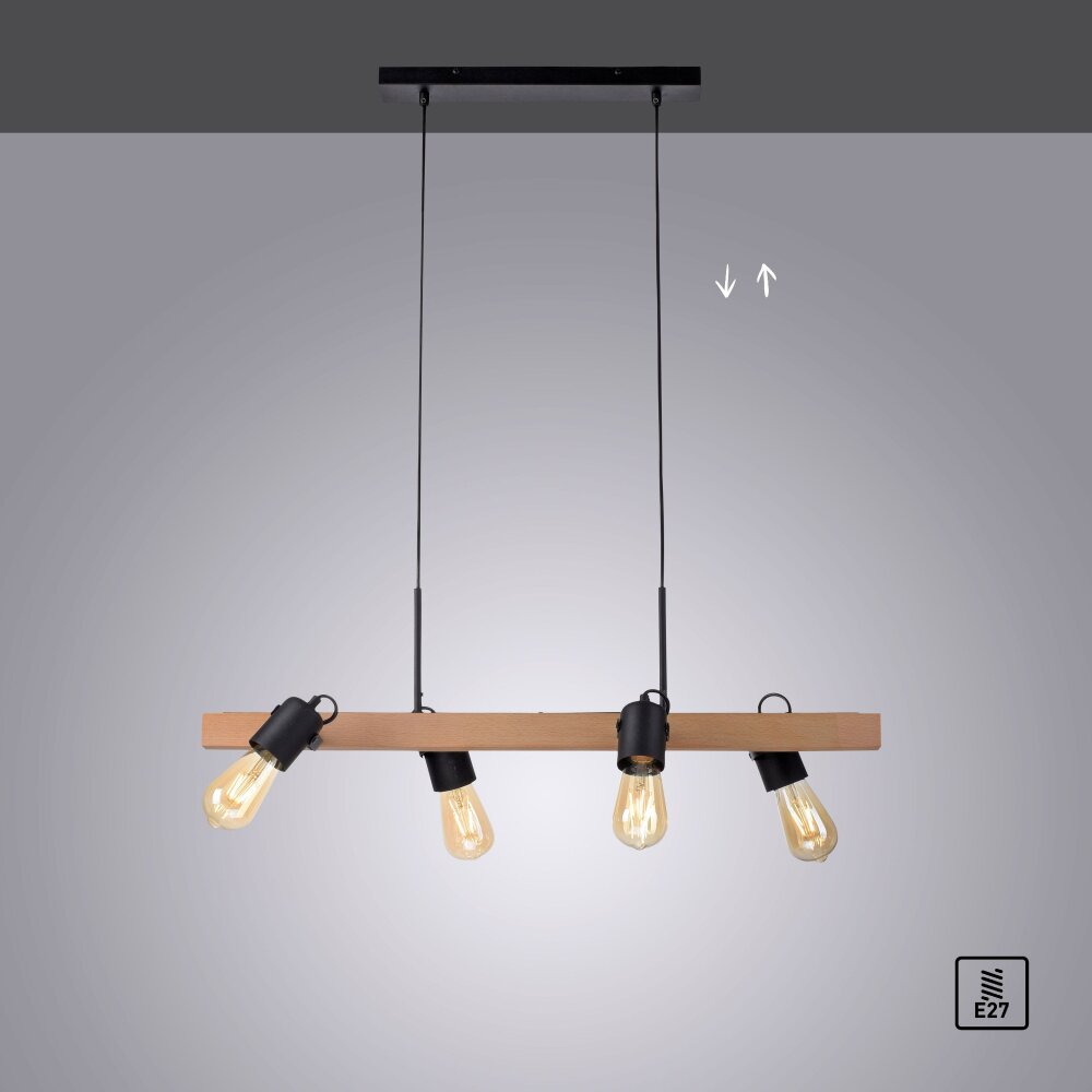 Leuchten-Direkt CANOP Hanglamp Natuurlijke kleuren, Zwart, 4-lichts