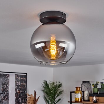 Koyoto  Plafondlamp Glas 20 cm Chroom, Duidelijk, Rookkleurig, 1-licht