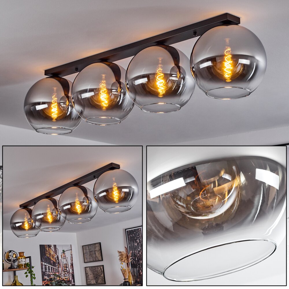 Koyoto Plafondlamp Glas 30 cm Chroom, Duidelijk, Rookkleurig, 4-lichts main product photo
