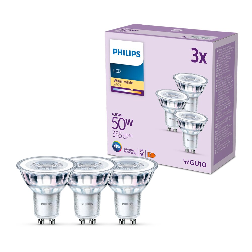 Philips Classic Set van 3 LED GU10 4,6 Watt 2700 Kelvin 355 Lumen main product photo