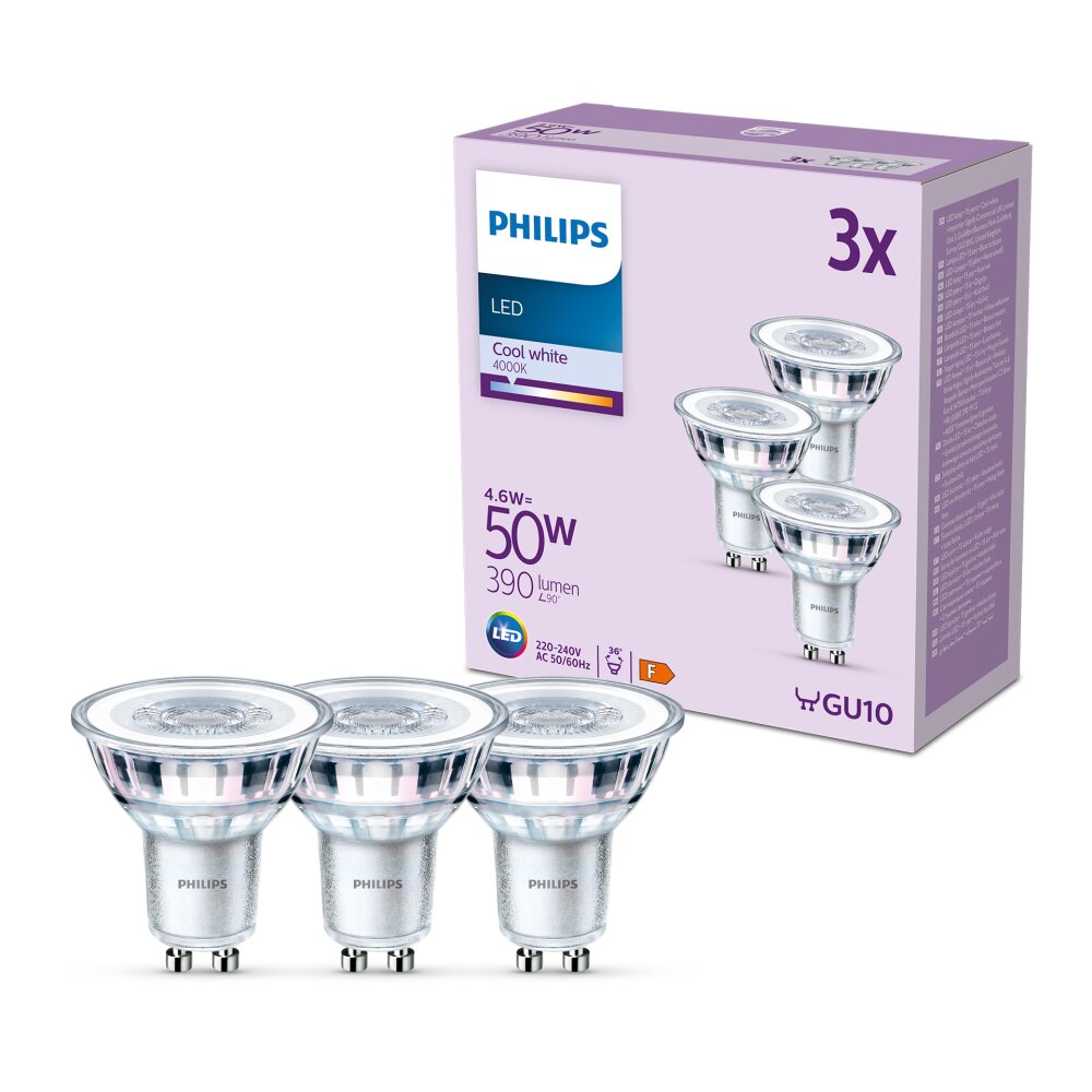 Philips Classic Set van 3 LED GU10 4,6 Watt 4000 Kelvin 390 Lumen main product photo