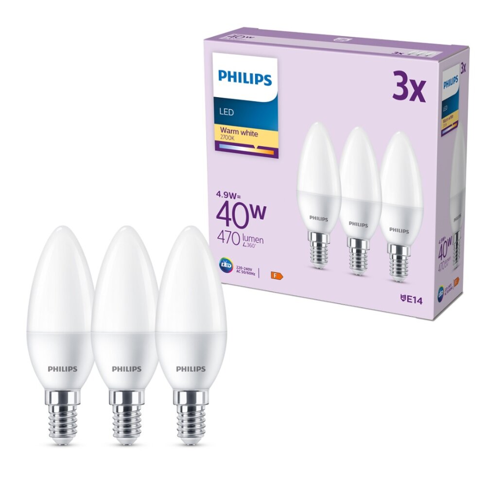 Philips Classic Set van 3 LED E14 4,9 Watt 2700 Kelvin 470 Lumen main product photo