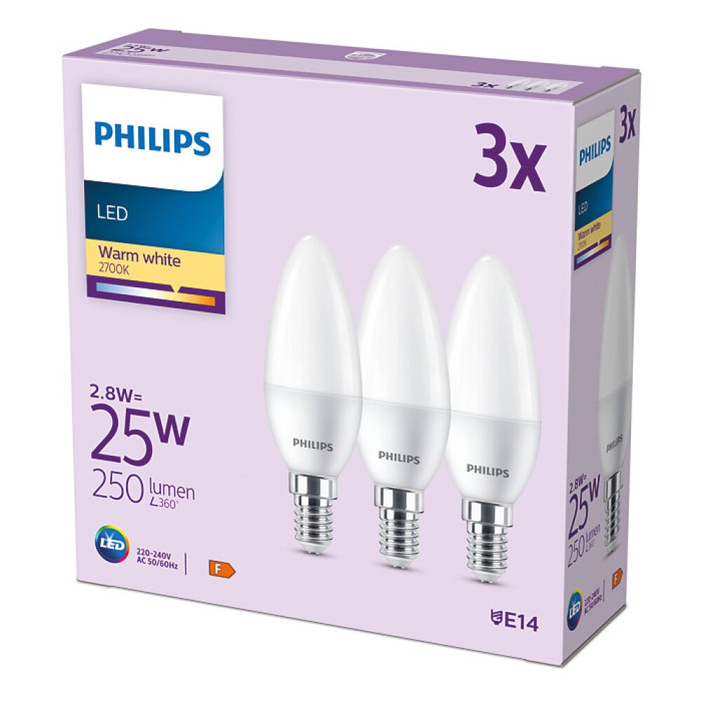 Philips Classic Set van 3 LED E14 2,8 Watt 2700 Kelvin 250 Lumen main product photo