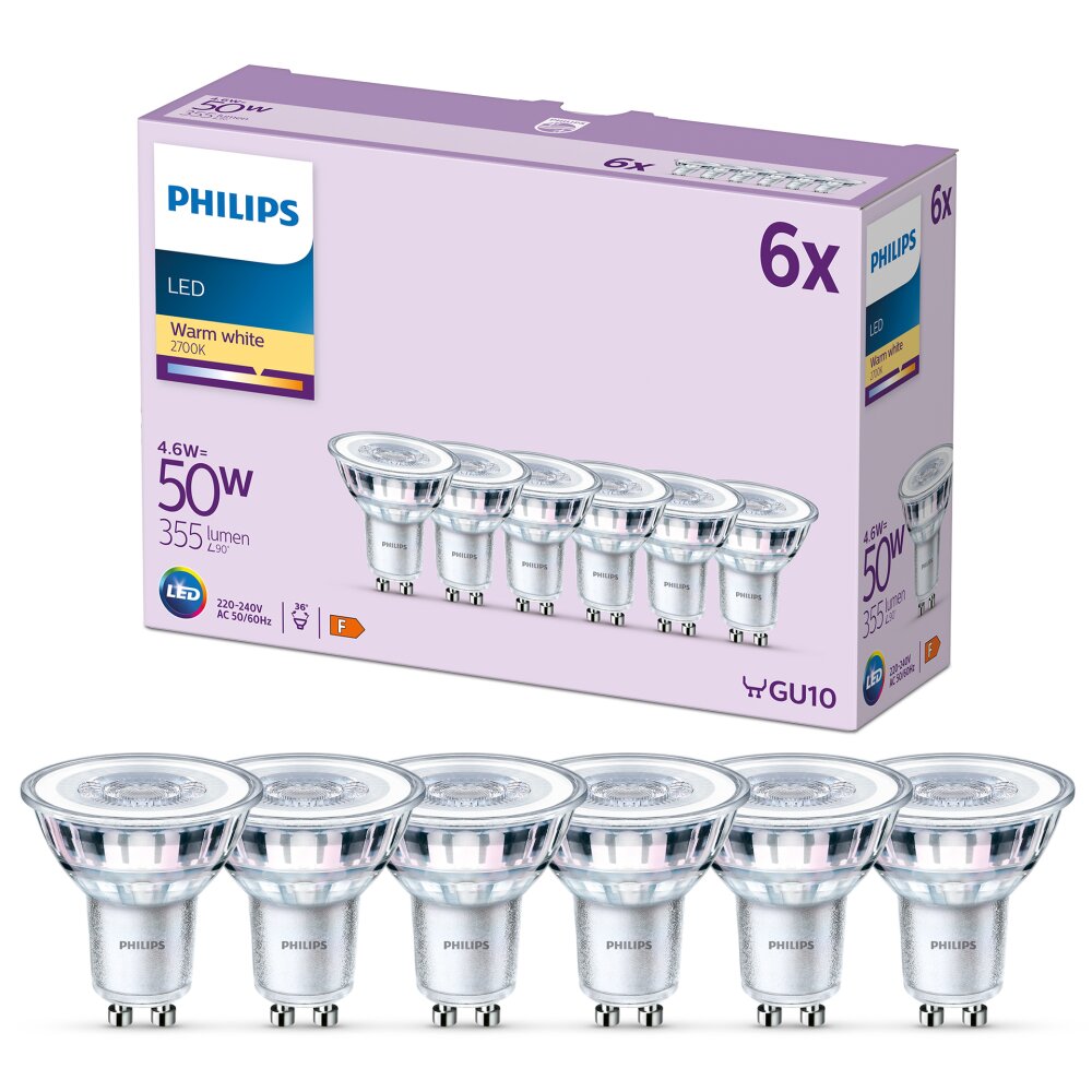Philips Klassiek Set van 6 LED GU10 4,6 Watt 2700 Kelvin 355 Lumen main product photo