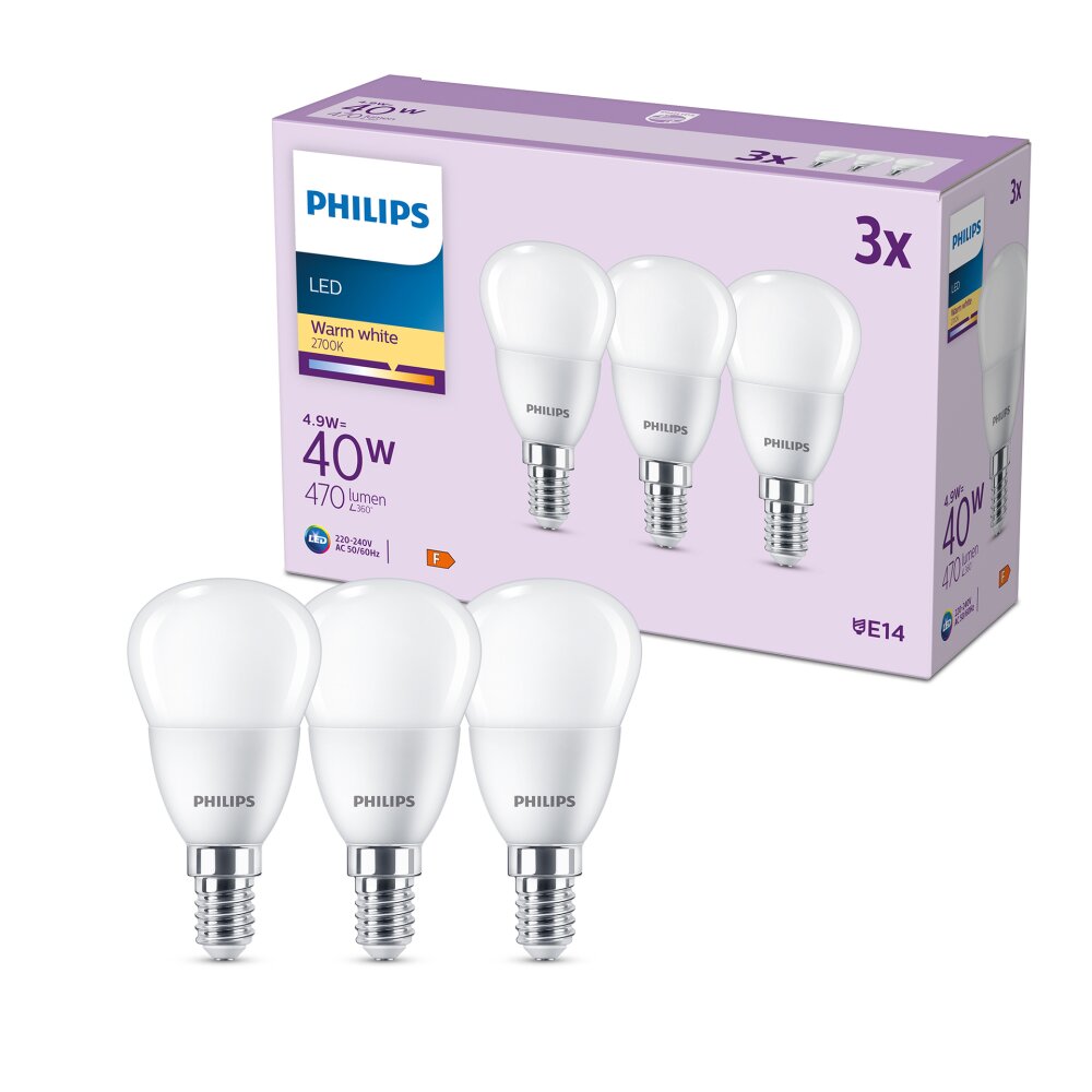 Philips Classic Set van 3 LED E14 4,9 Watt 2700 Kelvin 470 Lumen main product photo