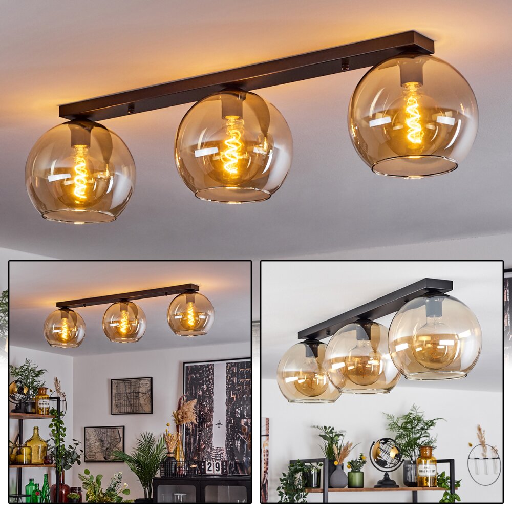 Koyoto Plafondlamp Glas 25 cm Amber, 3-lichts main product photo