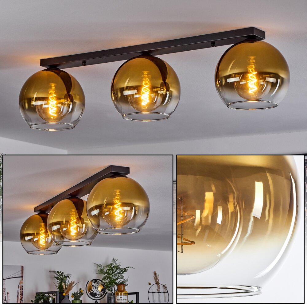 Koyoto Plafondlamp Glas 25 cm Goud, Duidelijk, 3-lichts main product photo