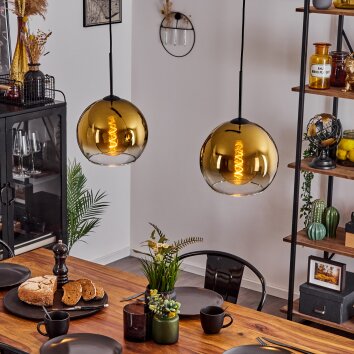 Koyoto  Hanger Glas 25 cm Goud, Duidelijk, 2-lichts Koyoto  Hanger Glas 25 cm Goud, Duidelijk, 2-lichts