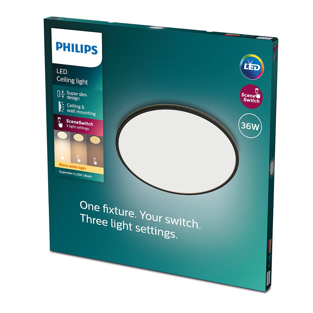 Philips Superslim CL550 Plafondpaneel LED Zwart, 1-licht