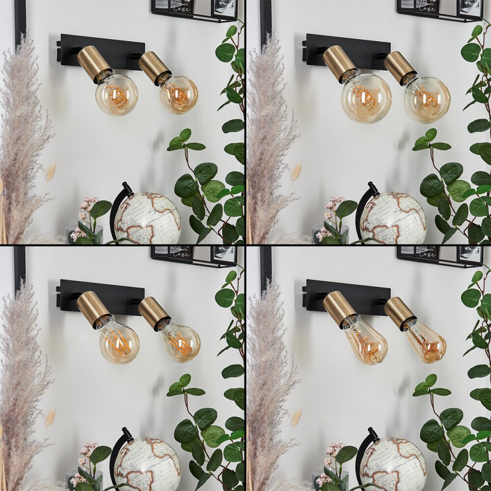 Laharie Muurlamp Oud messing, Zwart, 2-lichts