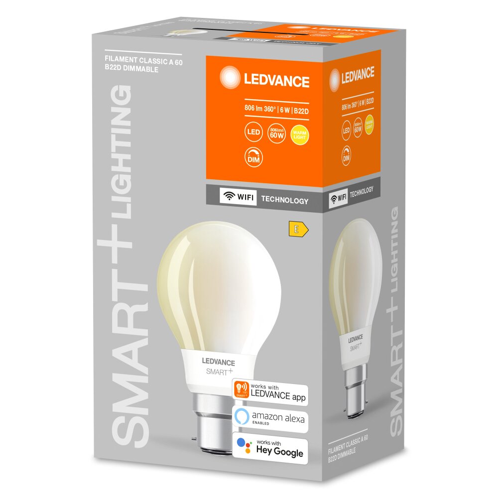 LEDVANCE SMART+ WiFi LED B22 6 Watt 2700 Kelvin 806 Lumen