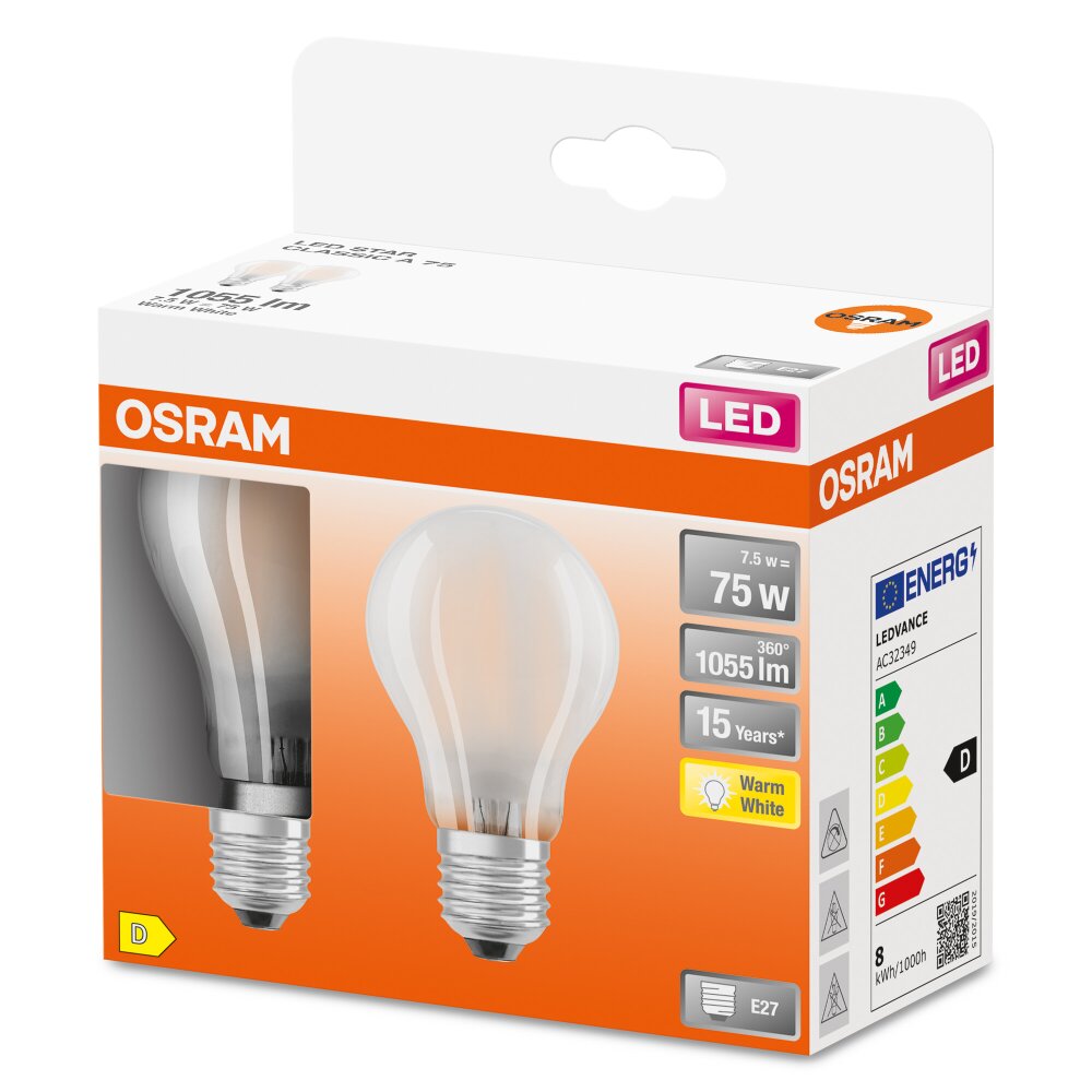 OSRAM LED Retrofit Set van 2 E27 7,5 Watt 2700 Kelvin 1055 Lumen main product photo