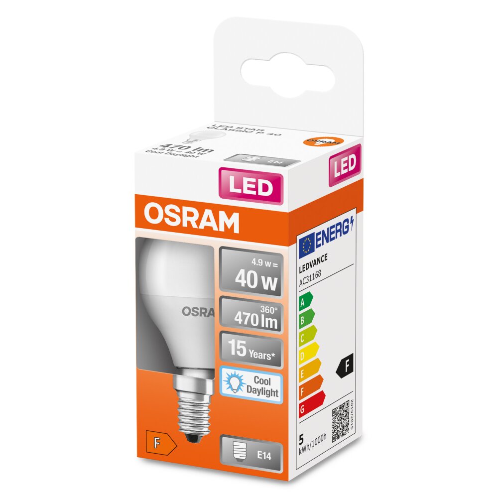 OSRAM LED STAR E14 4,9 watt 6500 kelvin 470 lumen main product photo