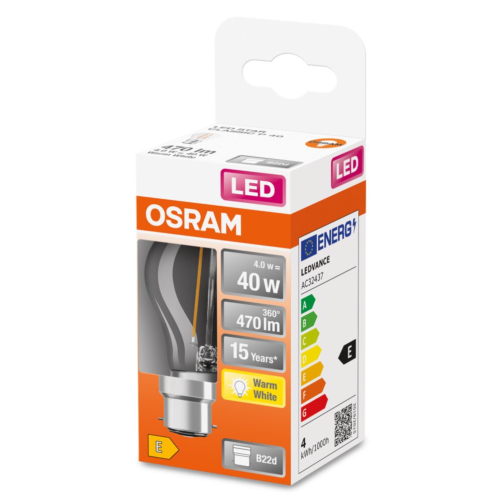 OSRAM LED Retrofit B22d 4 Watt 2700 Kelvin 470 Lumen main product photo