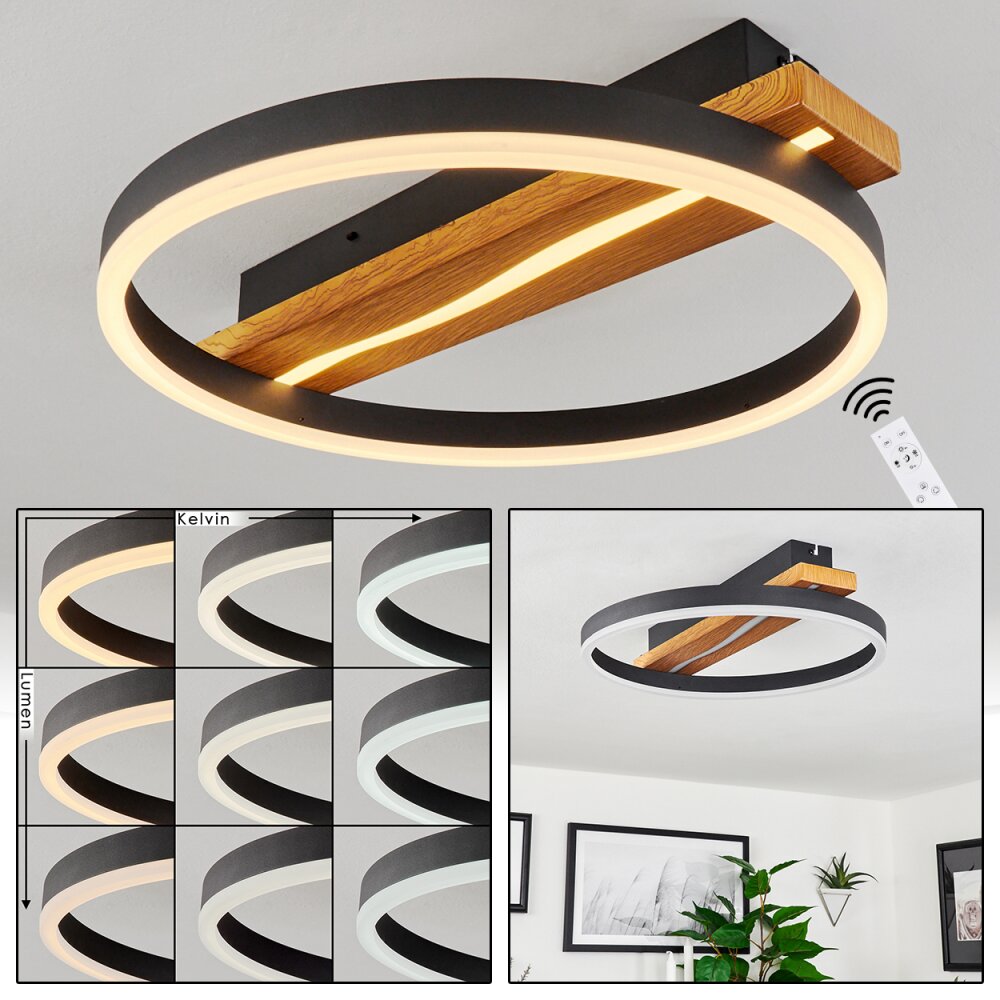 Angtasom Plafondlamp LED Bruin, houtlook, Zwart, 1-licht, Afstandsbediening main product photo