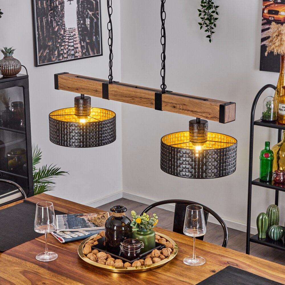 Chabian Hanglamp Bruin, houtlook, Zwart, 2-lichts main product photo