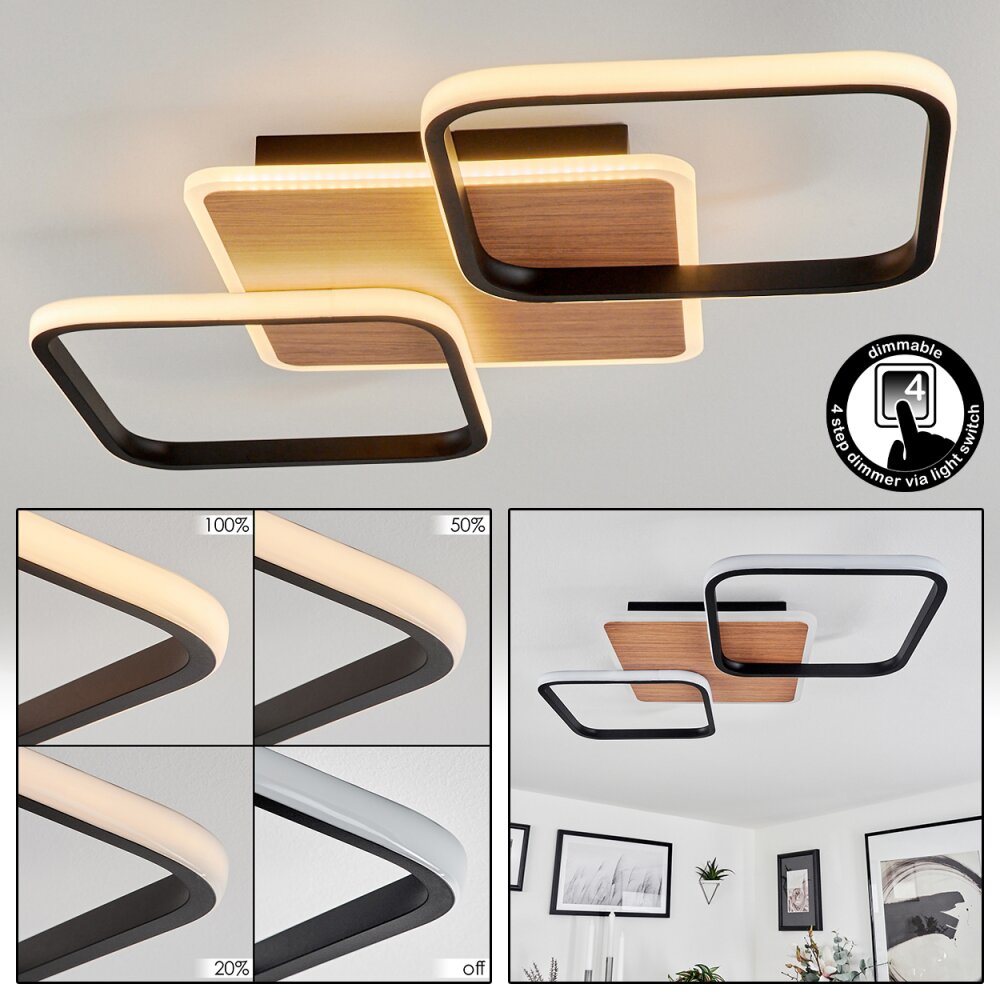 Tiutiella Plafondlamp LED Bruin, houtlook, Zwart, 1-licht main product photo