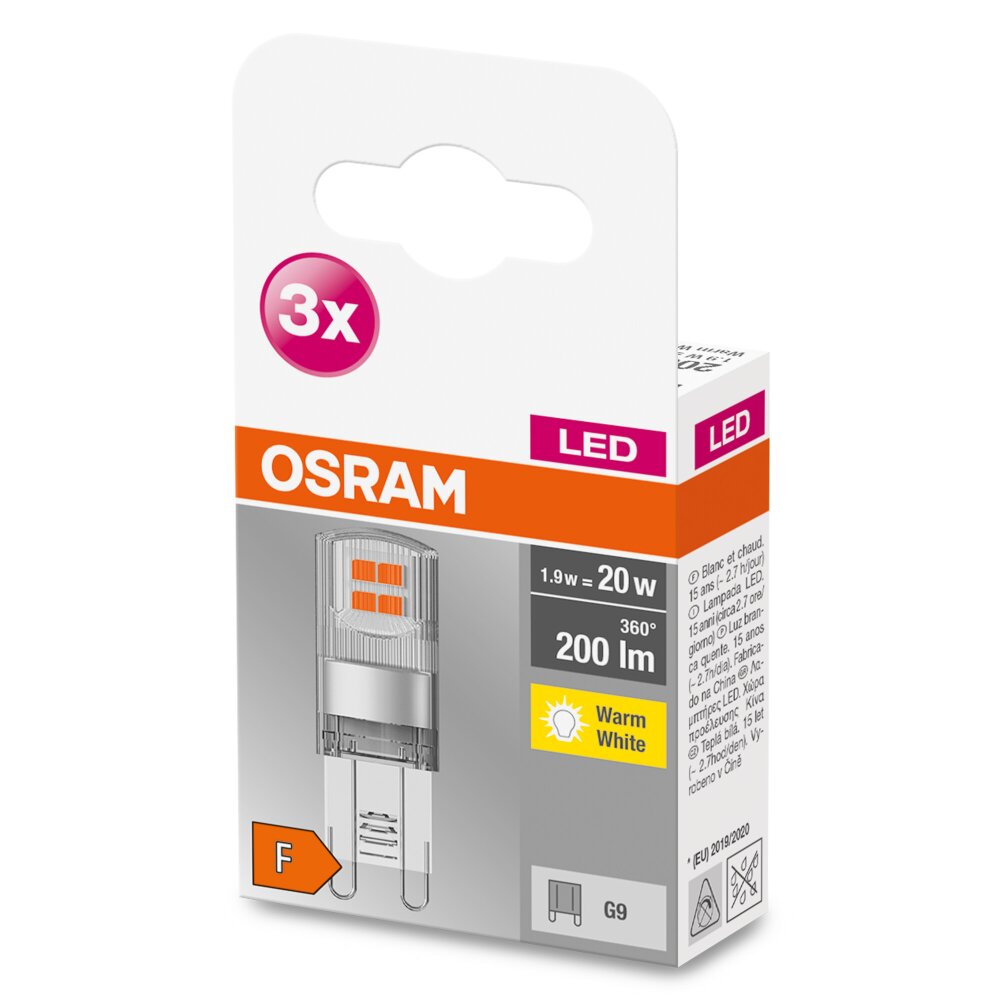 OSRAM LED BASE PIN Set van 3 G9 1,9 Watt 2700 Kelvin 200 Lumen main product photo