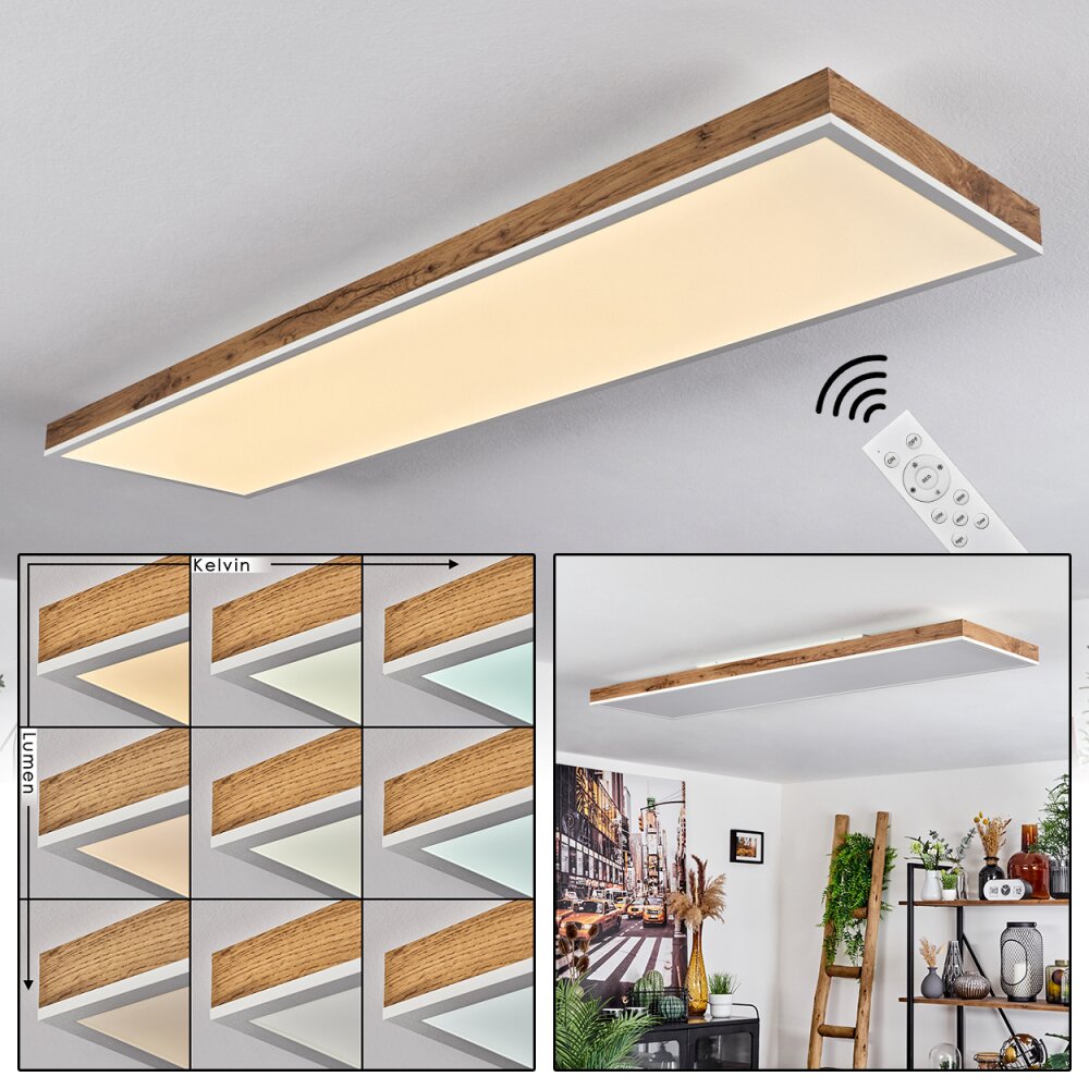 Salmi Plafondpaneel LED Bruin, houtlook, Wit, 1-licht, Afstandsbediening main product photo