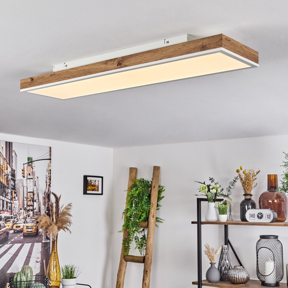 Salmi Plafondlamp LED Bruin, houtlook, Wit, 1-licht, Afstandsbediening