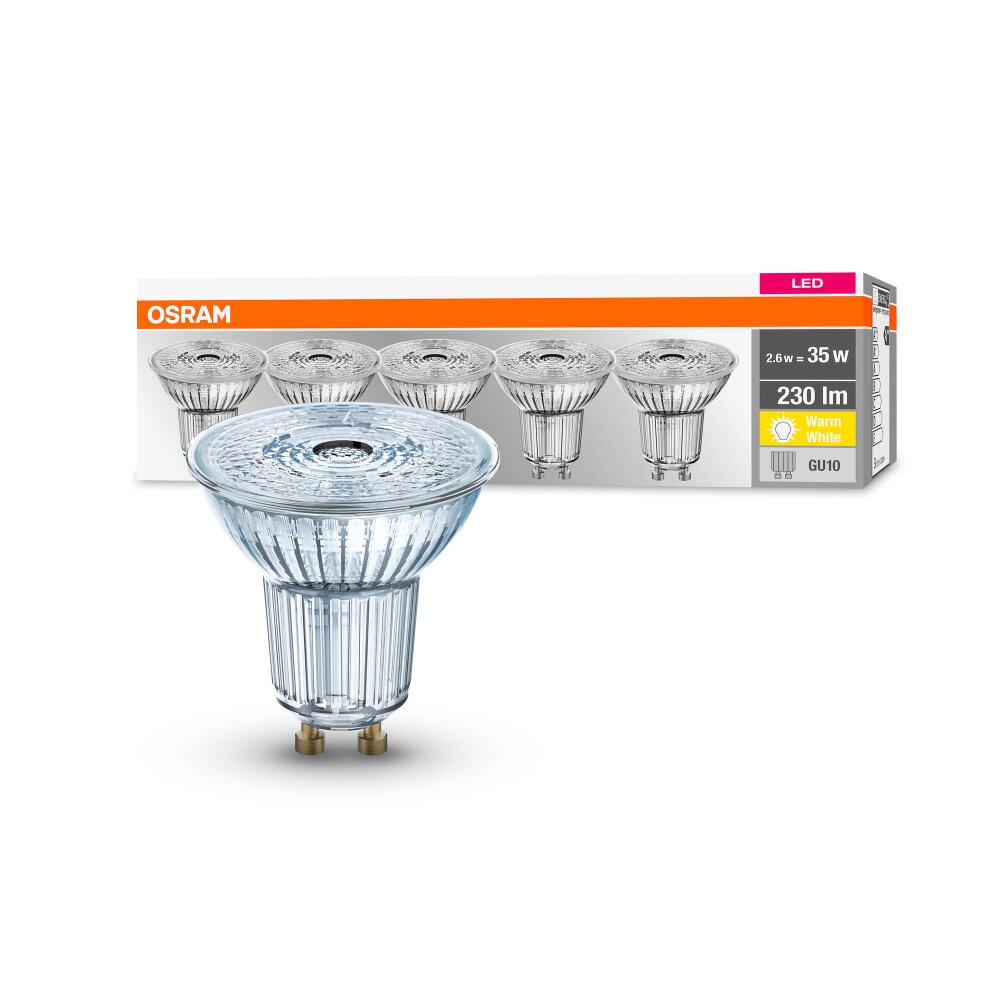 OSRAM Set van 5 LED GU10 2,6 watt 2700 kelvin 230 lumen main product photo