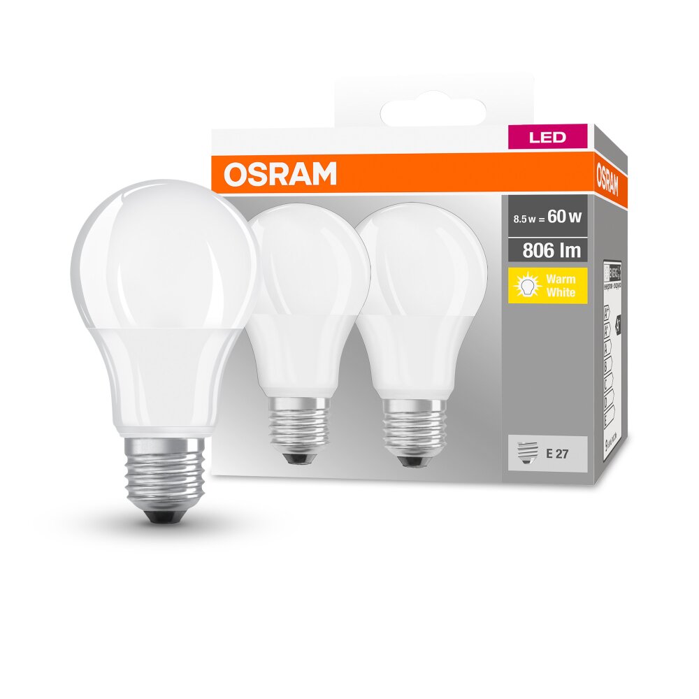 OSRAM Set van 2 LED E27 8,5 watt 2700 kelvin 806 lumen main product photo