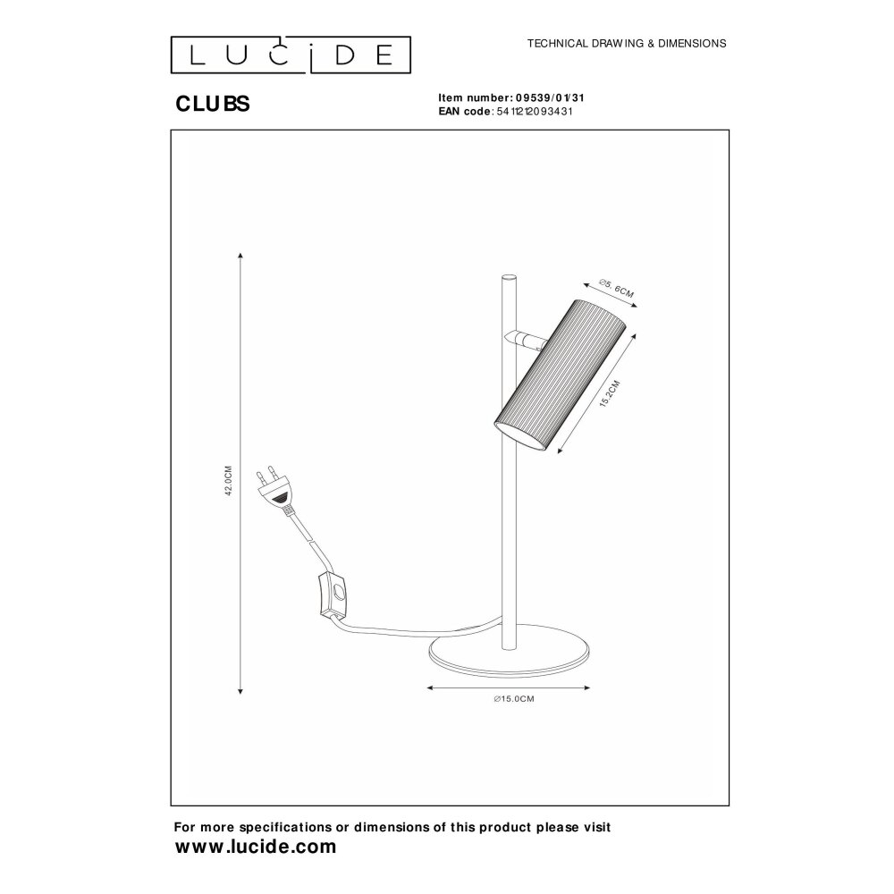 Lucide CLUBS Tafellamp Wit, 1-licht