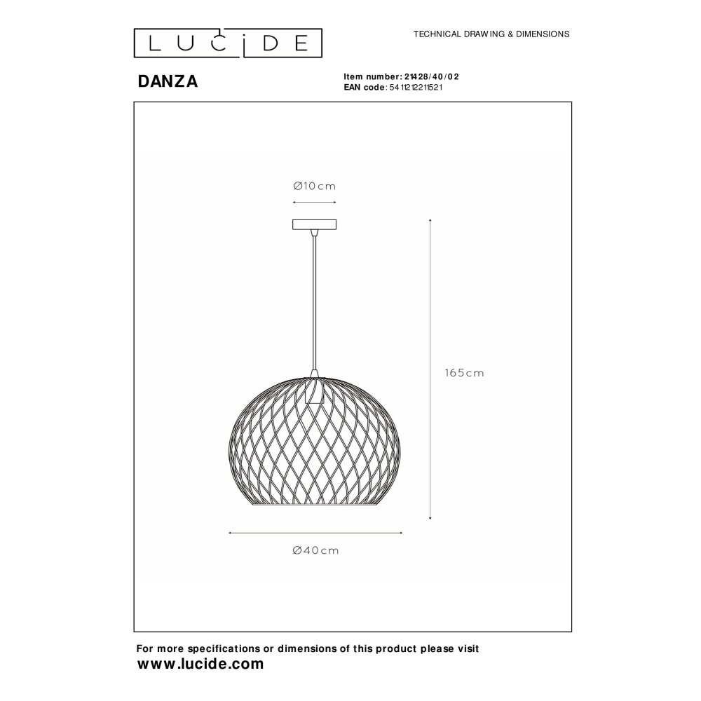 Lucide DANZA Hanger Zwart, 1-licht