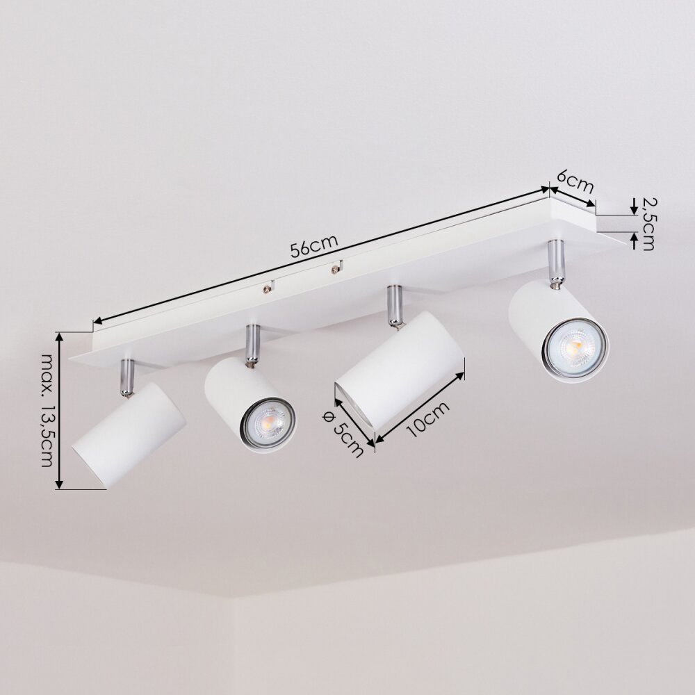 Javel Plafondlamp Chroom, Wit, 4-lichts
