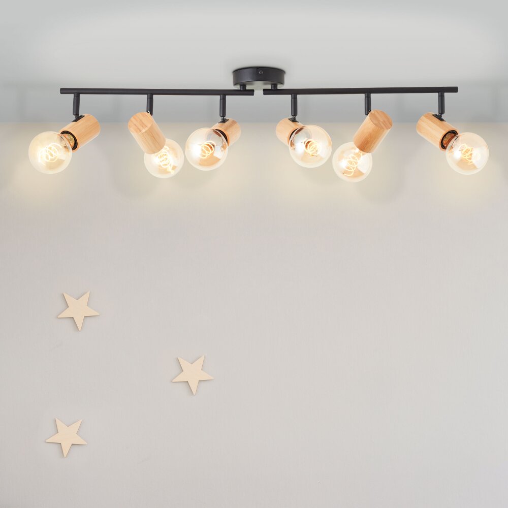 Brilliant Kerry Plafondlamp Natuurlijke kleuren, Zwart, 6-lichts
