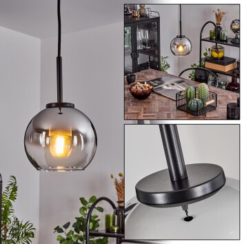 Koyoto Hanger Glas 15 cm roestvrij staal, Zwart, 1-licht