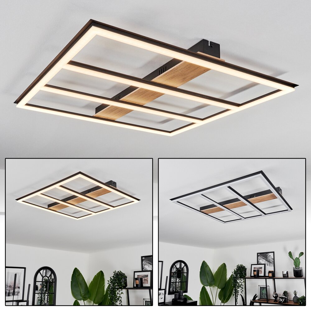 Nganbeto Plafondlamp LED houtlook, Zwart, 1-licht main product photo