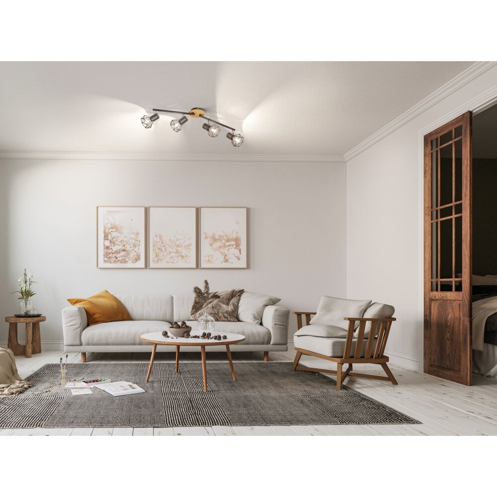 Fischer & Honsel Ran Plafondlamp Grijs, houtlook, 4-lichts main product photo