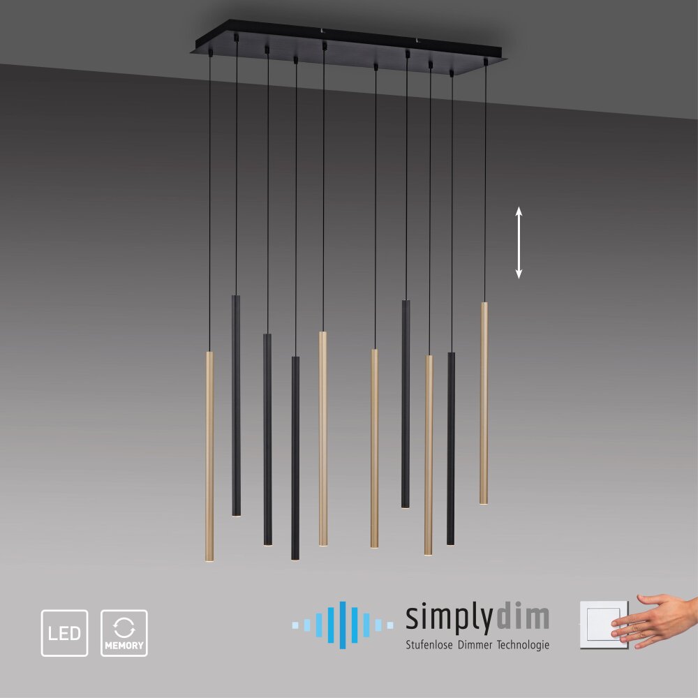 Paul Neuhaus FLUTE Hanglamp LED Zwart, 10-lichts