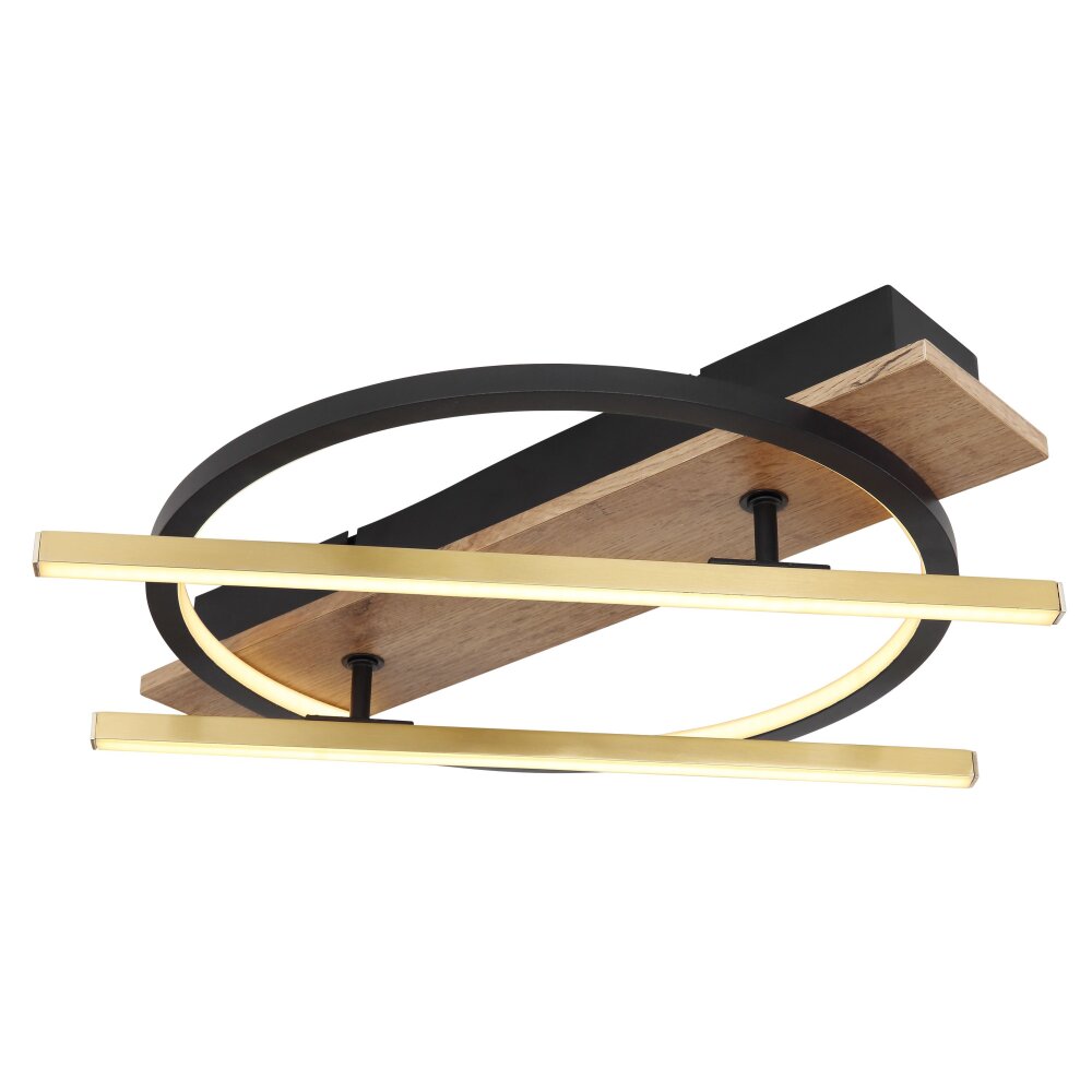 Globo BEATRIX Plafondlamp LED houtlook, Zwart, 2-lichts main product photo