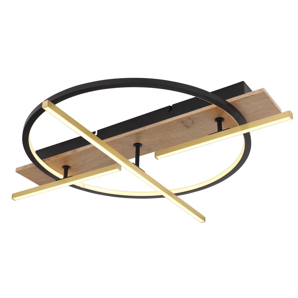 Globo BEATRIX Plafondlamp LED houtlook, Zwart, 2-lichts main product photo