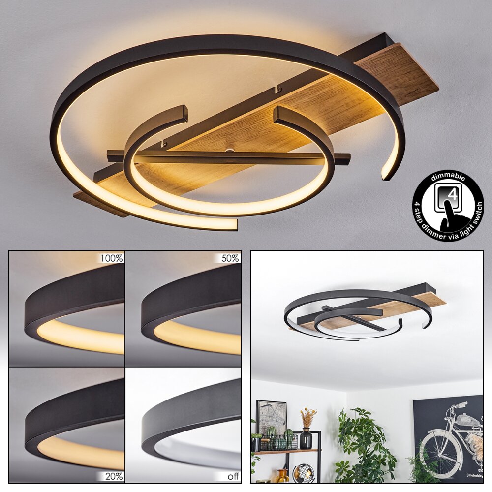 Gauvin Plafondlamp LED Bruin, houtlook, Zwart, 1-licht main product photo