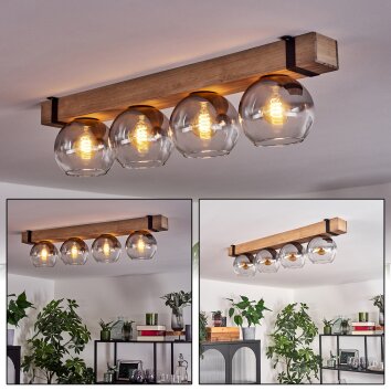 Montgomery Plafondlamp Glas 15 cm Natuurlijke kleuren, Zwart, 4-lichts