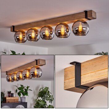 Montgomery Plafondlamp - Glas Natuurlijke kleuren, Zwart, 5-lichts Montgomery Plafondlamp - Glas Natuurlijke kleuren, Zwart, 5-lichts